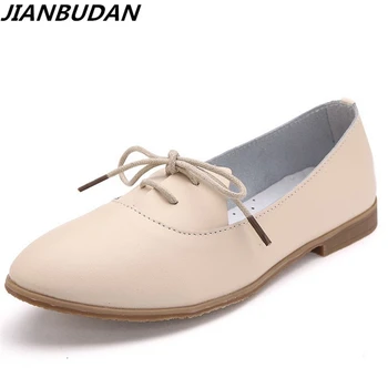 

JIANBUDAN Leather shoes fashion simple zapatos mujer shoes woman 2019 casual flat shoes women high quality leather shoes 35-40