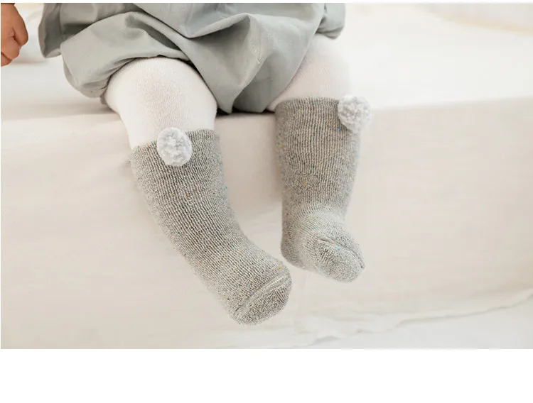 1 Pair Baby Socks For Unisex Cute Cartoon Cotton Thickened Kids Fur Ball Socks Knee Girl Boy Baby Toddler Socks infant Soft Cotton socks 0-5 Y (7)