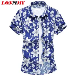 LONMMY M-7XL рубашка с цветочным рисунком Мужчины с коротким рукавом рубашка цветочный Повседневное моды Camiseta masculina стройная фигура мужские
