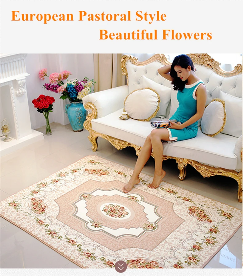 Роскошный Европейский пасторальный большой ковер для гостиной, коврик для йоги, жаккардовый диван, напольный коврик, ковры с розами, мохнатый ковер для дома