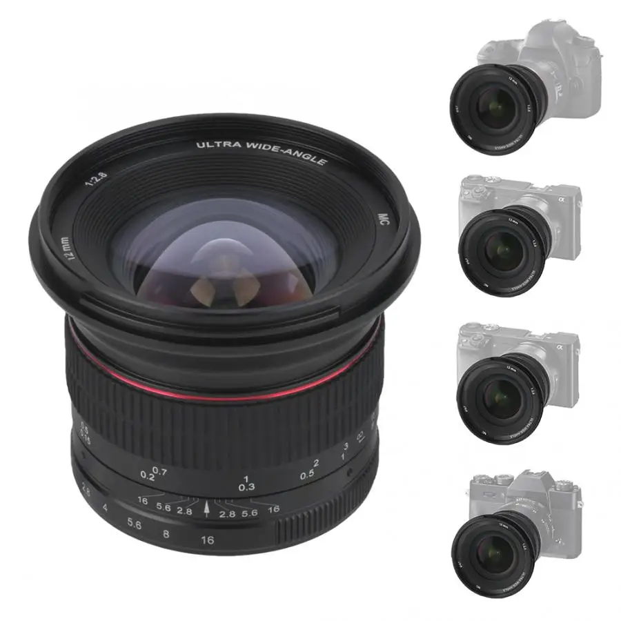 

Professional 12mm F2.8 Manual Focus Prime Fixed Mirrorless Camera Lens Black