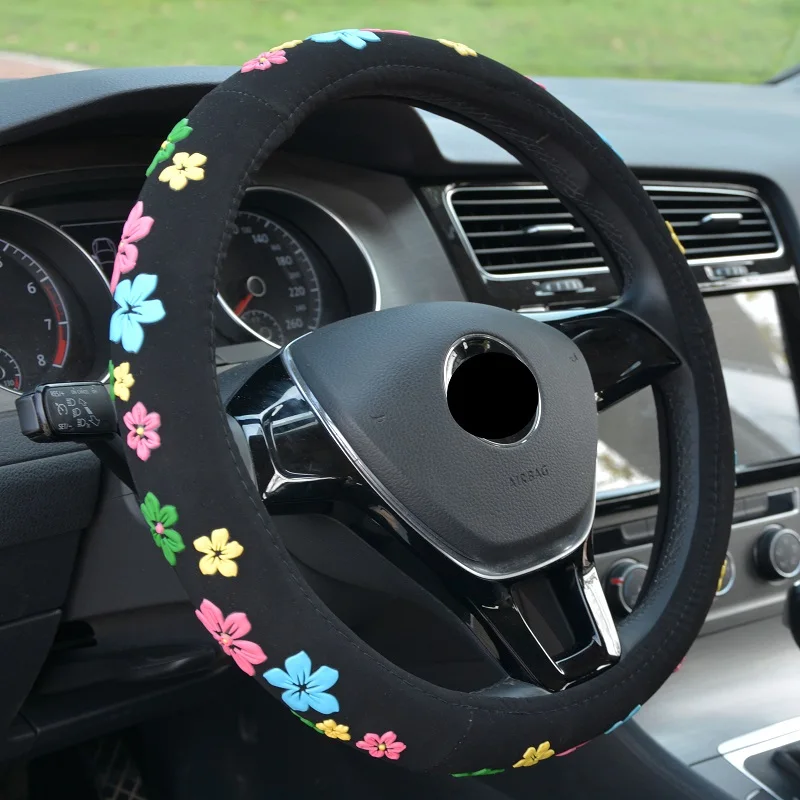 Black Steering Wheel Cover Cartoon Flowers Steering Cover All Seasons Wheel Cover 38cm Diam Car Accessory Black Steering Wheel Cover Cartoon Flowers Steering Cover All Seasons Wheel Cover 38cm Diam Car Accessory