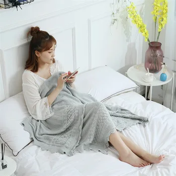 

New Pink Blue Gray Knitted Blanket Knit Casual Sofa Decorative Thread Blanket Close-fitting Blanket Lace 130*170cm Bed Cover