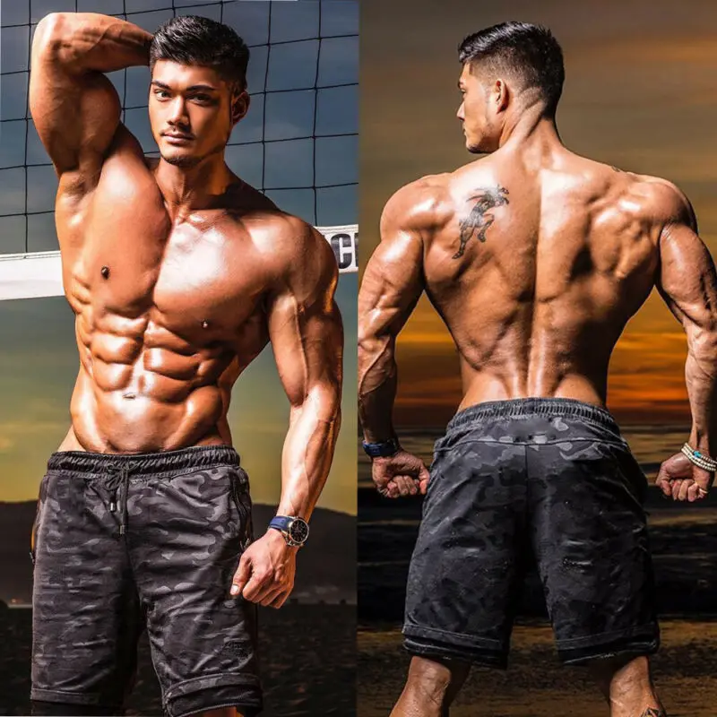 

2019 AU Mens Summer Training Bodybuilding Summer Camouflage Shorts Workout Fitness GYM Shorts