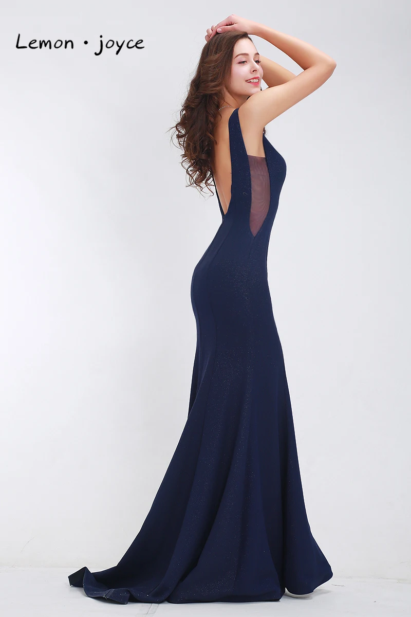 Темно-синие элегантные платья для выпускного вечера, длинные с глубоким v-образным вырезом, сексуальные Простые Вечерние платья с открытой спиной, вечернее платье русалки размера плюс