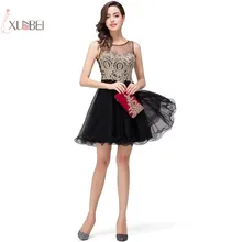 Сексуальное Тюлевое Элегантное короткое платье для выпускного вечера ТРАПЕЦИЕВИДНОЕ платье без рукавов с аппликацией платье для выпускного вечера Новинка