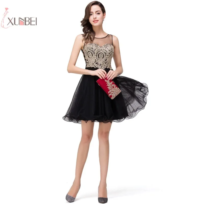 

2019 Sexy Tulle Elegant Short Prom Dresses A line Sleeveless Applique Prom Gown Gala Dress New