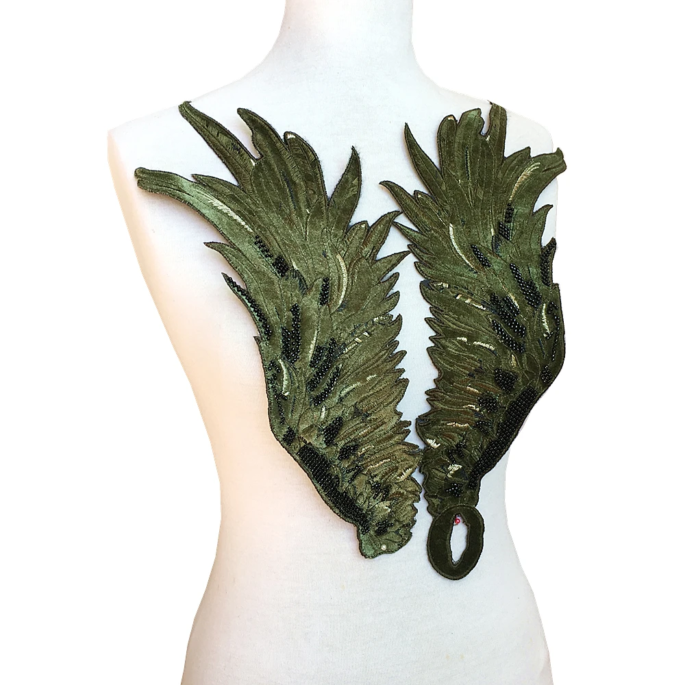 

Large Wings Velvet Patch Beaded Embroidered Applique Gothic Appliques Patches For Clothing Parches Bordados Ropa Green AC1102
