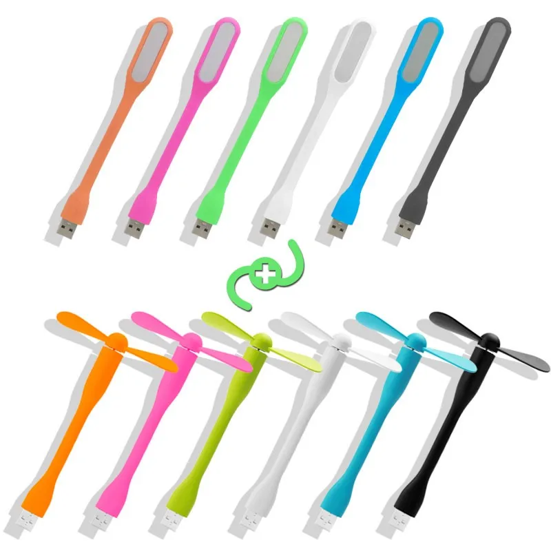 

12pcs/lot USB Fan Flexible Portable Mini Fan and USB LED Light Lamp For Xiaomi Power Bank&Notebook&Computer Summer Gadget