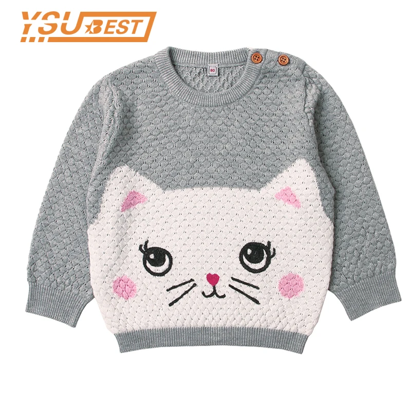 Kid Pullovers Fashion Baby Girls Sweaters Cartoon Cat Winter 2018