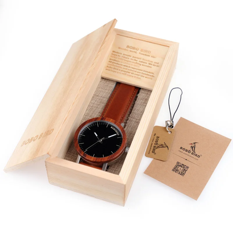 BOBO BIRD M15 Handmade Red Sandal Wooden Analog Quartz Watch Top Brand Men Dress Wristwatch With Gift Box