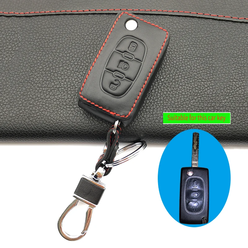 100% кожаный чехол для ключа Citroen C2 C3 C4 C5 Picasso Xsara C6 C8 Peugeot Remote 3 кнопки флип ключ Авто