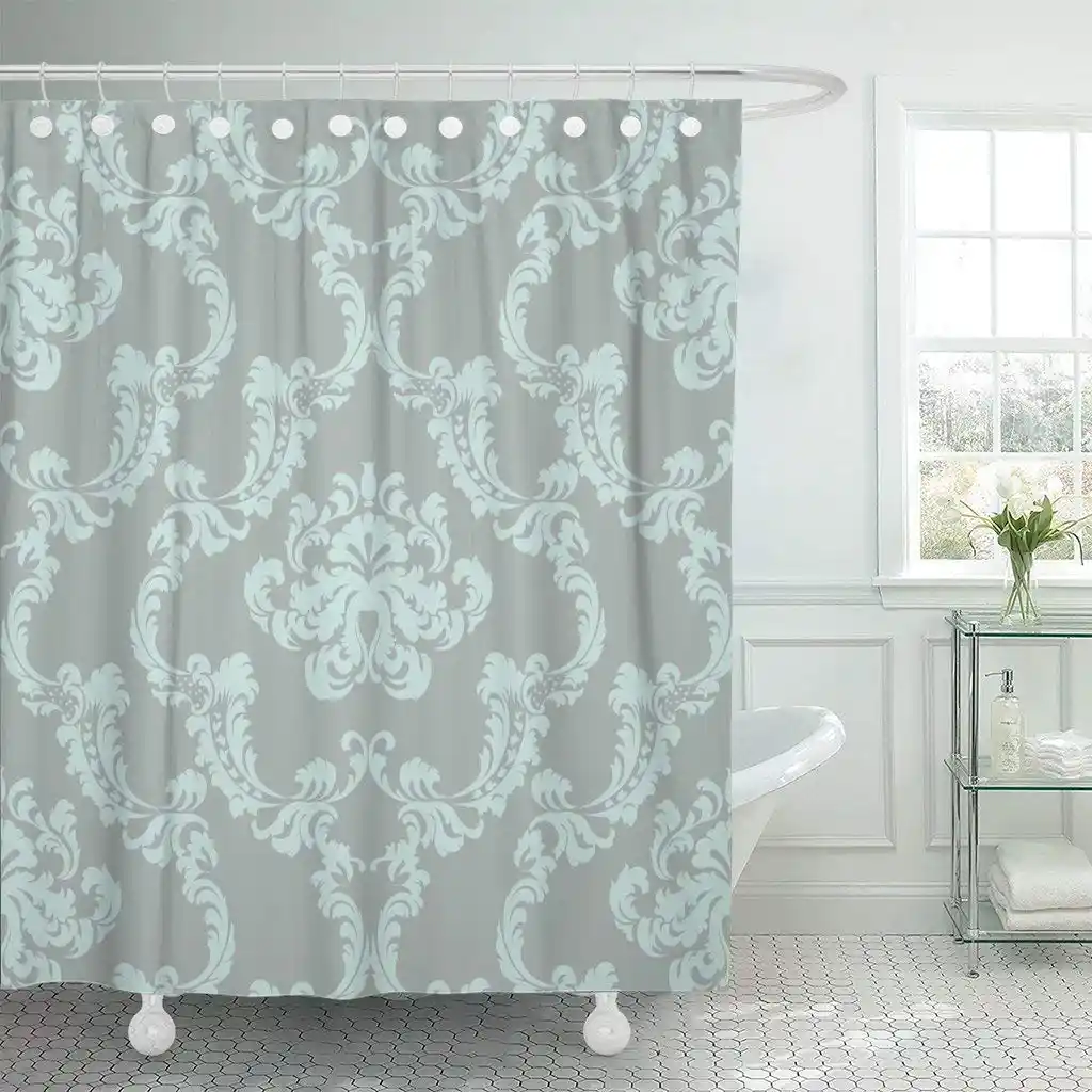 Shower Curtain With Hooks Curve Baroque Vintage Floral Damask Pattern Luxury Classic Royal Victorian For Antique Bathroom Decor Shower Curtains Aliexpress