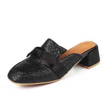 

Wearing slippers 2019 spring and summer new sequins square head 30-43 size code with sandals women
