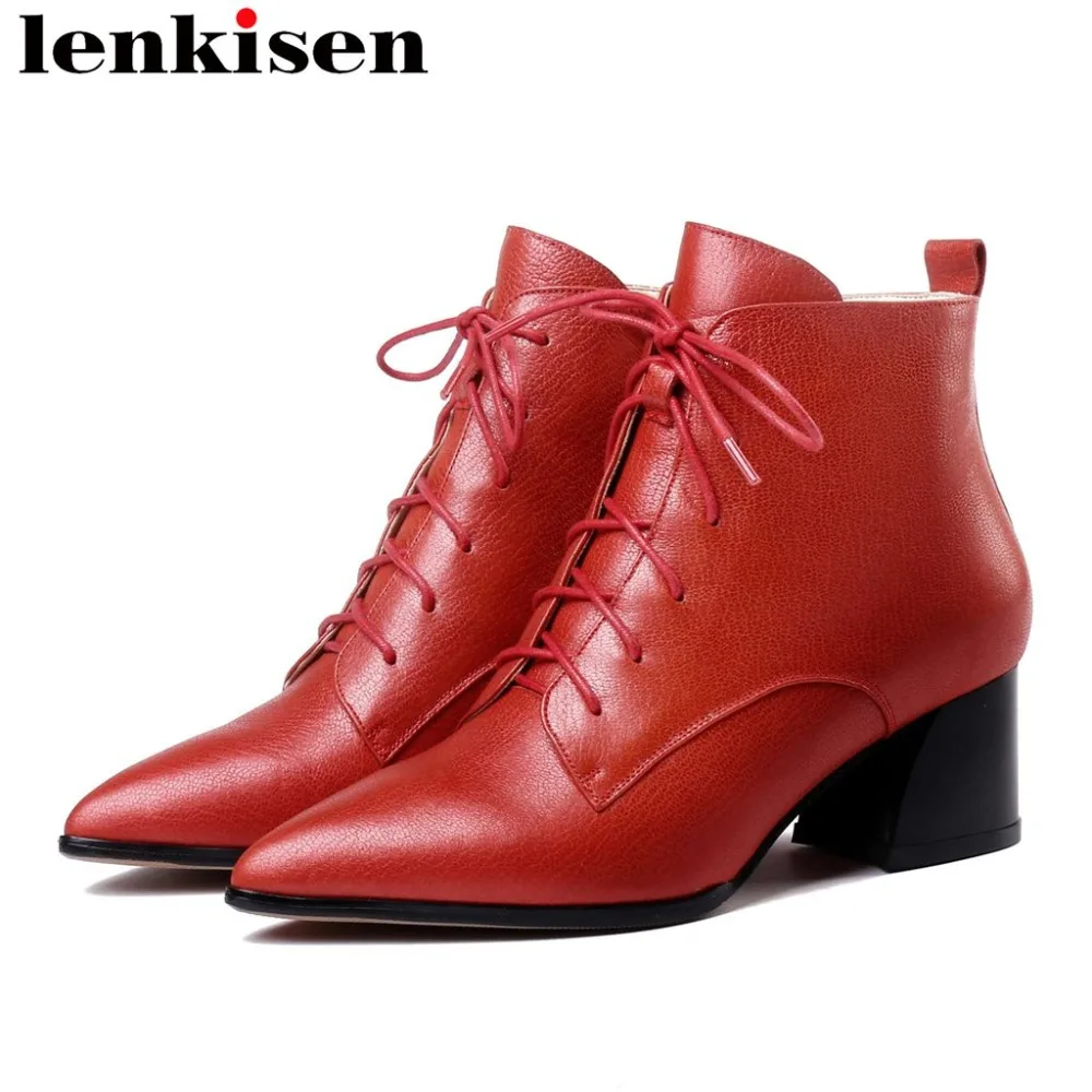 

Lenkisen 2018 solid british style med thick heels zipper plus size stylish woman natural leather European chelsea boots L8f1