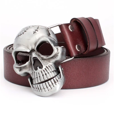 Skull belt men skeleton belt cool skull head Cowhide leather belt punk ...