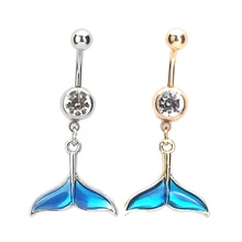Русалка Стиль рыбий хвост пупка Пирсинг из нержавеющей стали Кристалл пупка кольцо для женщин ювелирные изделия для тела