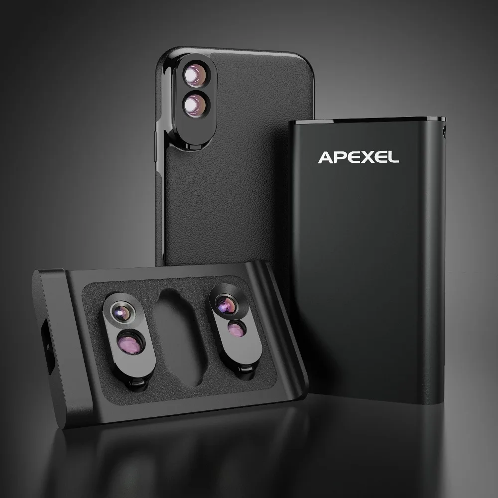 APEXEL супер маленький объектив для iPhone XS Max 2в1 широкоугольный телеобъектив для макросъемки с объективом из искусственной кожи защитный чехол для телефона