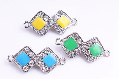 Rhombus Crystal pave Disco Bead Connector Charm making bracelet 20pcs 28mmx15mm | Украшения и аксессуары