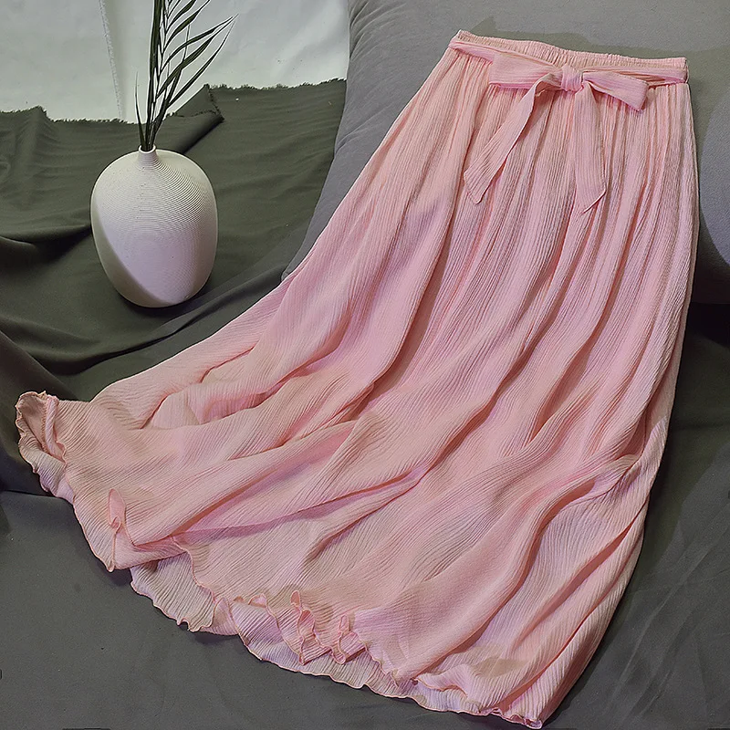 

Boho Chic Summer Vintage Skirts Women Maxi Skirt 2019 Fashion A Line Elastic Waist Lace Up Pink Korean faldas mujer moda