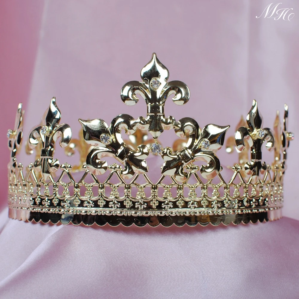 Kingティアラ王冠ゴールドラウンドクラウンimperidal中世オーストリアラインストーンクリスタルページェントパーティーアートデコ用男性 Round Crown King Tiaradiadem Gold Aliexpress