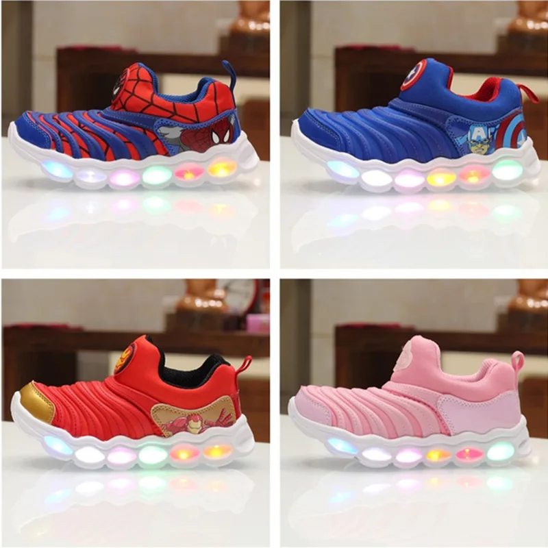 

Boy Shoes Girl Spider-Man Iron Man Captain Caterpillar LED Seven-Colour Sensor Shoes