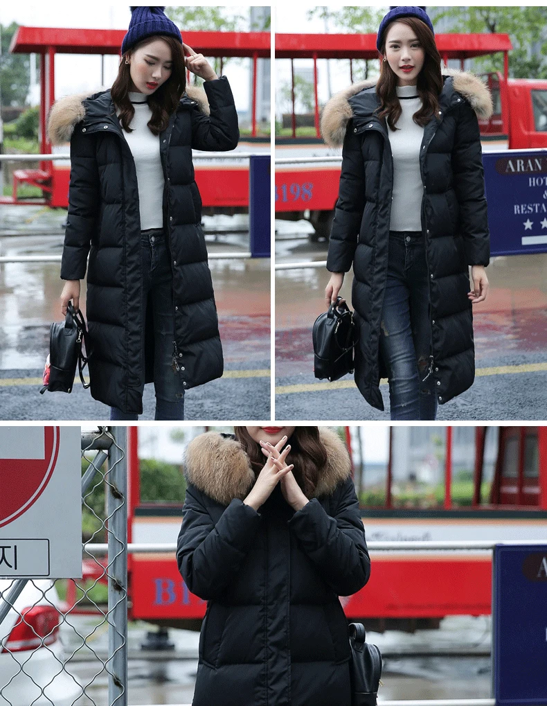 Flash Deal Winter women down coat 2018 fashion new solid color mid-long hooded fur collar Thickening High-end warm female down jacket ll811 6
