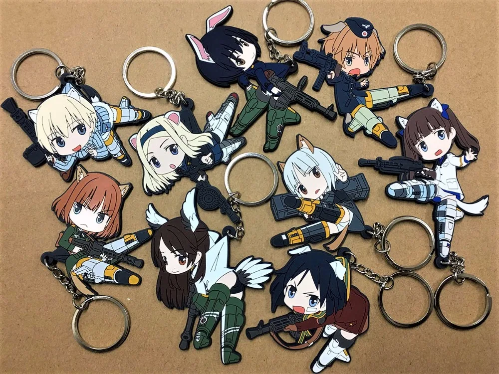 

2018 New arrival 9PCS/LOT Japanese anime figure STRIKE WITCHES rubber Silicone sweet smell mobile phone charms/keychain for boy