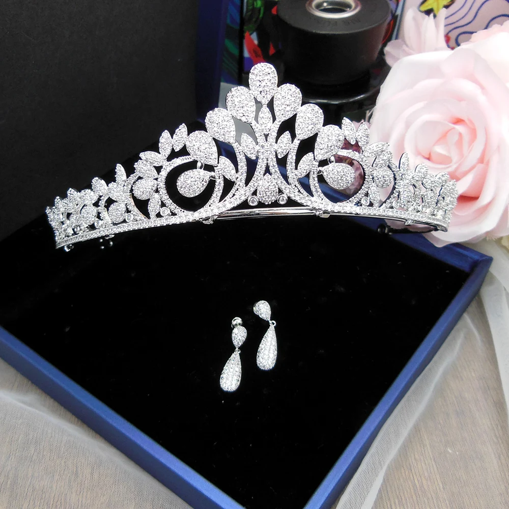 Винтажная циркониевая свадебная диадема и серьги, свадебная корона, оголовье диадема, тиара и короны, Bijoux Cheveux Mariage WIGO1042