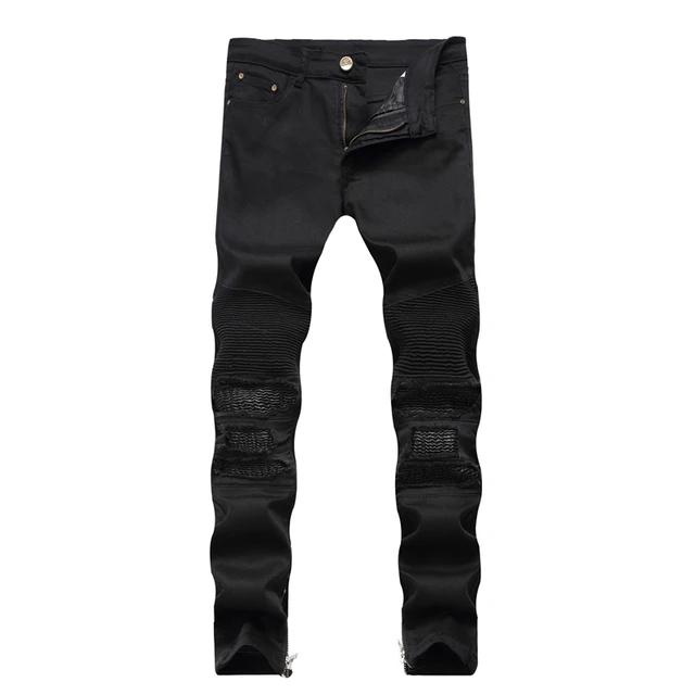 Men S Vintage Pleated Holes Ripped Biker Jeans For Motorcycle Men S Vintage Pleated Holes Ripped Biker Jeans For Motorcycle Patch Zipper Distressed Washed Denim Pants Dropshipping