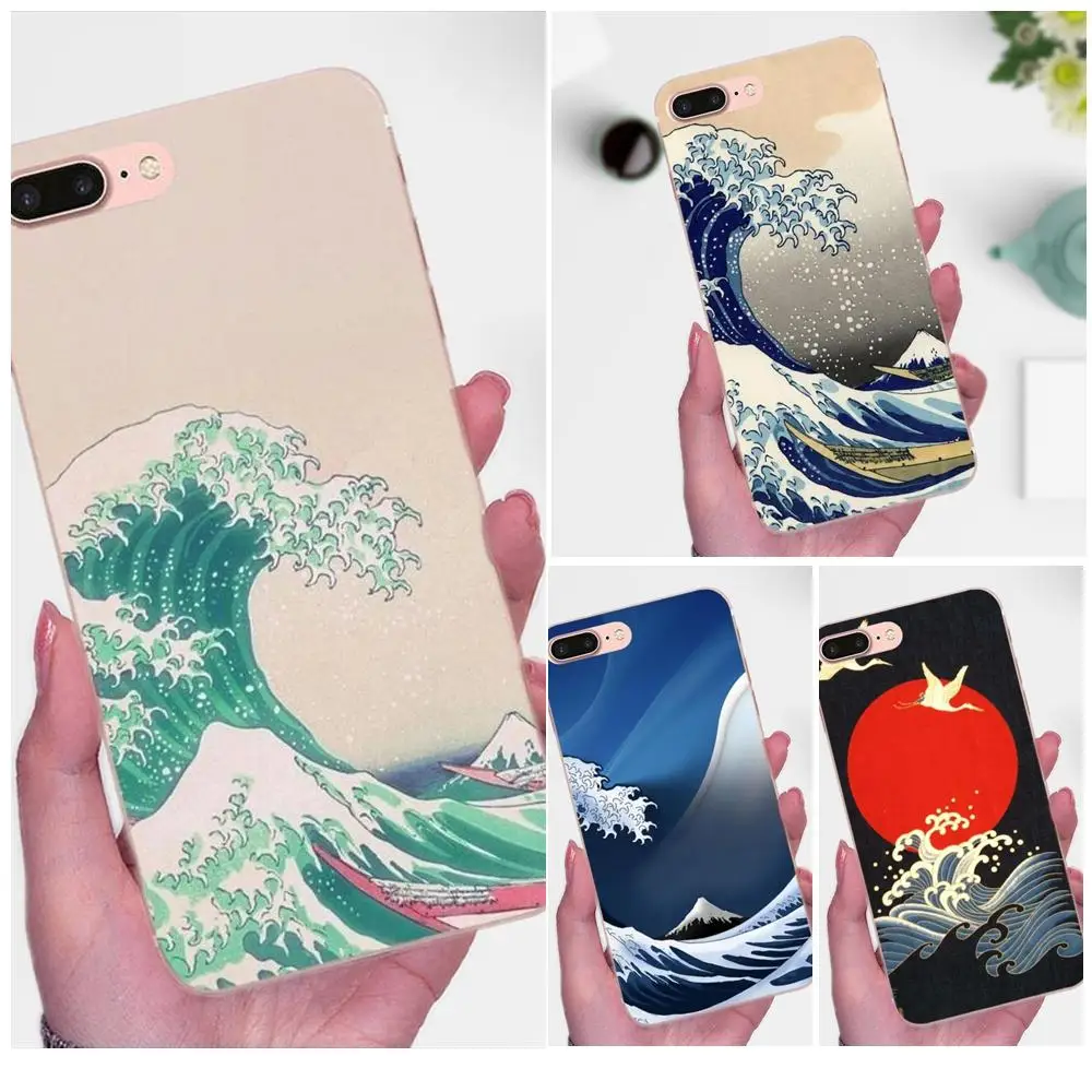 TPU 2017 New Arrival For Xiaomi Mi3 Mi4 Mi4C Mi4i Mi5 Mi 5S 5X 6 6X 8 SE A1 Max Mix 2 Note 3 4 Wave Art Japanese Green Illust | Мобильные