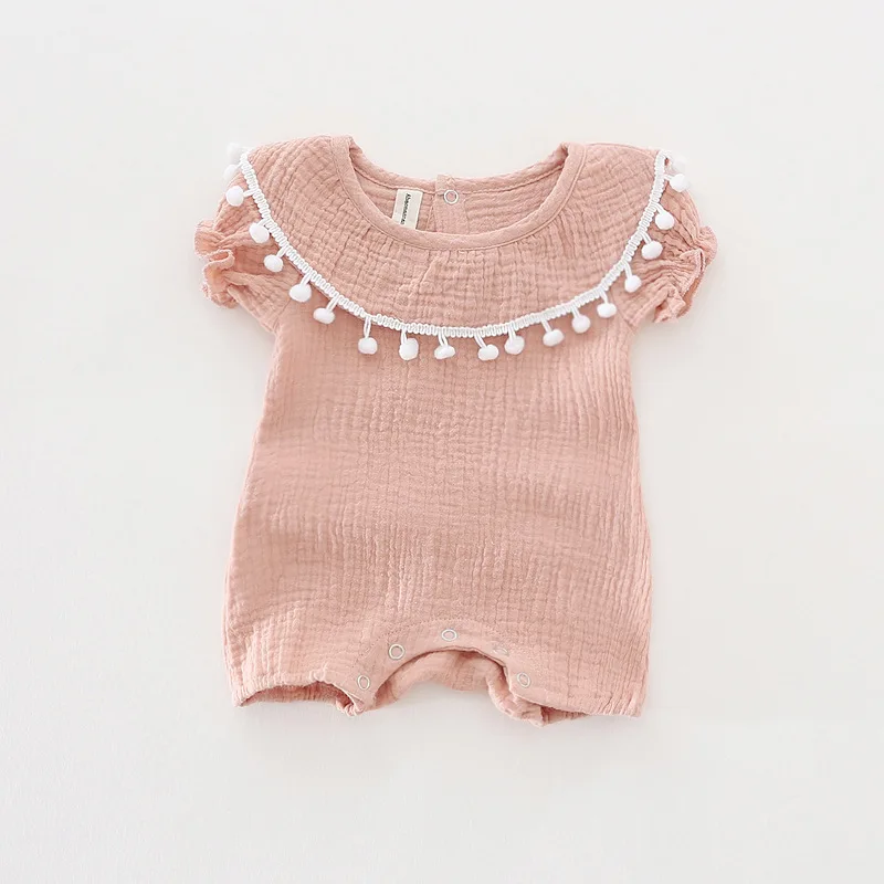 Cute Newborn Baby Girl Romper 2017 Summer short sleeve Princess fur ball Sunsuit One Pieces Tassel Clothes free drop shipping (14)