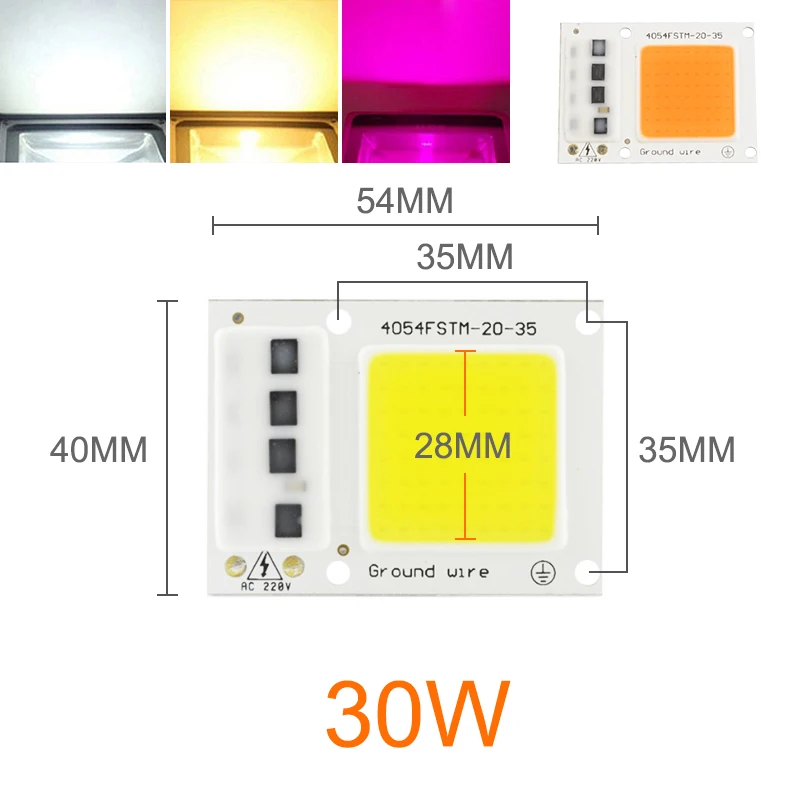 =(K) = COB светодиодный чип 220 В 5 Вт 20 Вт 30 Вт 50 Вт Smart IC интегрированный чип COB DIY для Светодиодный прожектор светильник Точечный светильник лампа бисер растительный светильник - Испускаемый цвет: 1Pcs 30W Chip