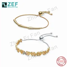 TIF pan 925 пробы Серебряный браслет для женщин, блестящий цветок стебель скольжения классический логотип Роскошные Модные женские ювелирные изделия подарок