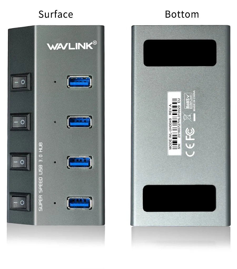 Wavlink Алюминий 4 порта USB 3,0 хаб на/выключения USB разветвитель Кабель-адаптер быстрой зарядки 20 В /4A за шт Ultrobooks Macbook Pro