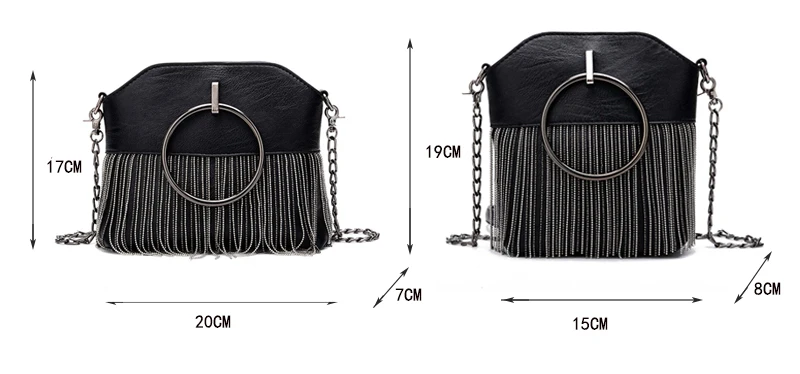 HISUELY Новые женские Сумки из искусственной кожи с кисточками модные дизайнерские черные сумки через плечо с цепочкой на цепочке женская сумка-мессенджер
