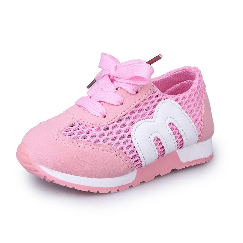 Детская обувь с алфавитом, сетчатая детская обувь для бега, спортивные Нескользящие кроссовки для девочек и мальчиков(Однослойная сетка - Цвет: Розовый
