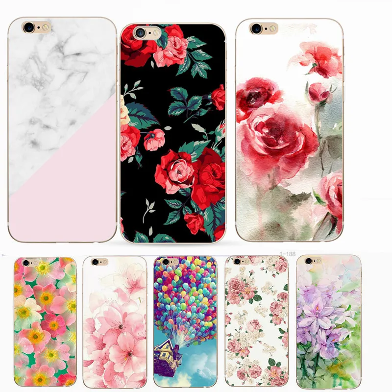

Ultra Thin Phone Case For iPhone 6 6S Flower Painting Pattern TPU Bags Cover Fundas Shell For Iphone 7 6S 6 5S 5 SE 8 7 Plus X