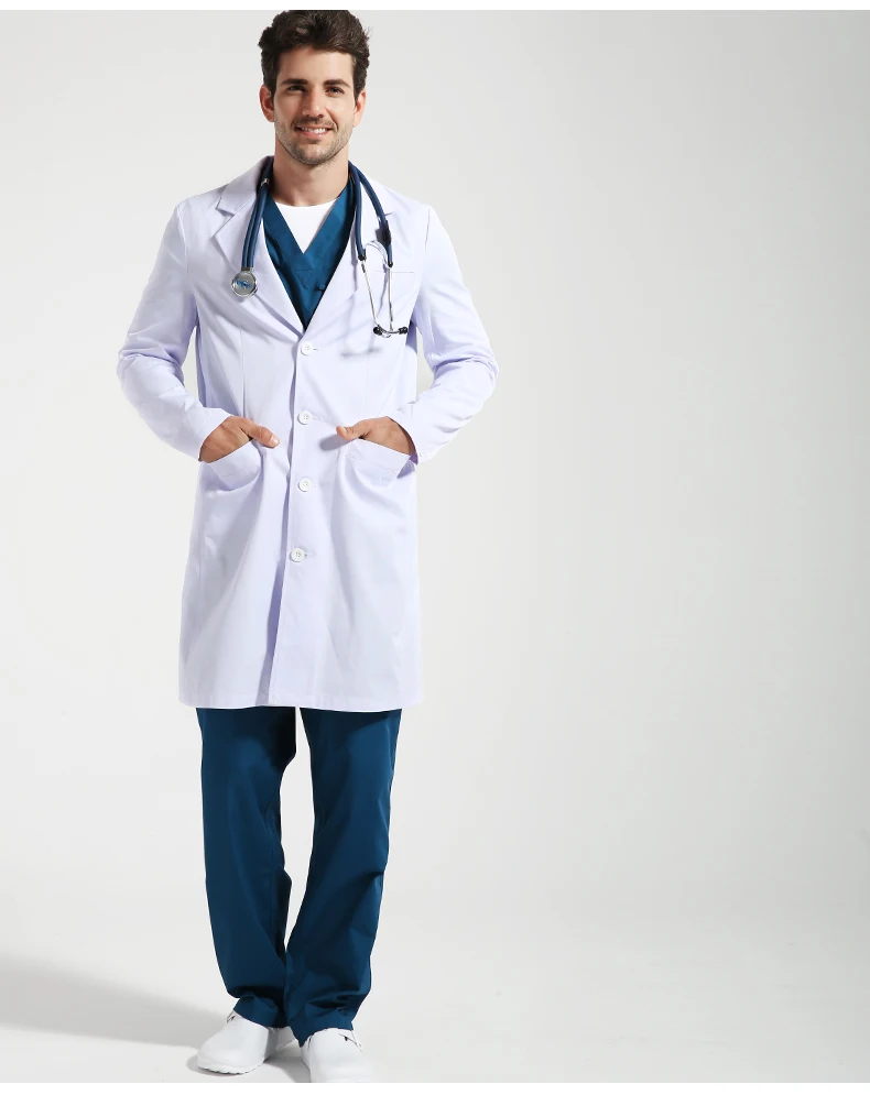 Мужские халаты медицинский белый халат доктор терапевт халаты высокий длинный Junior удобный халат с длинными рукавами Медицинская туника