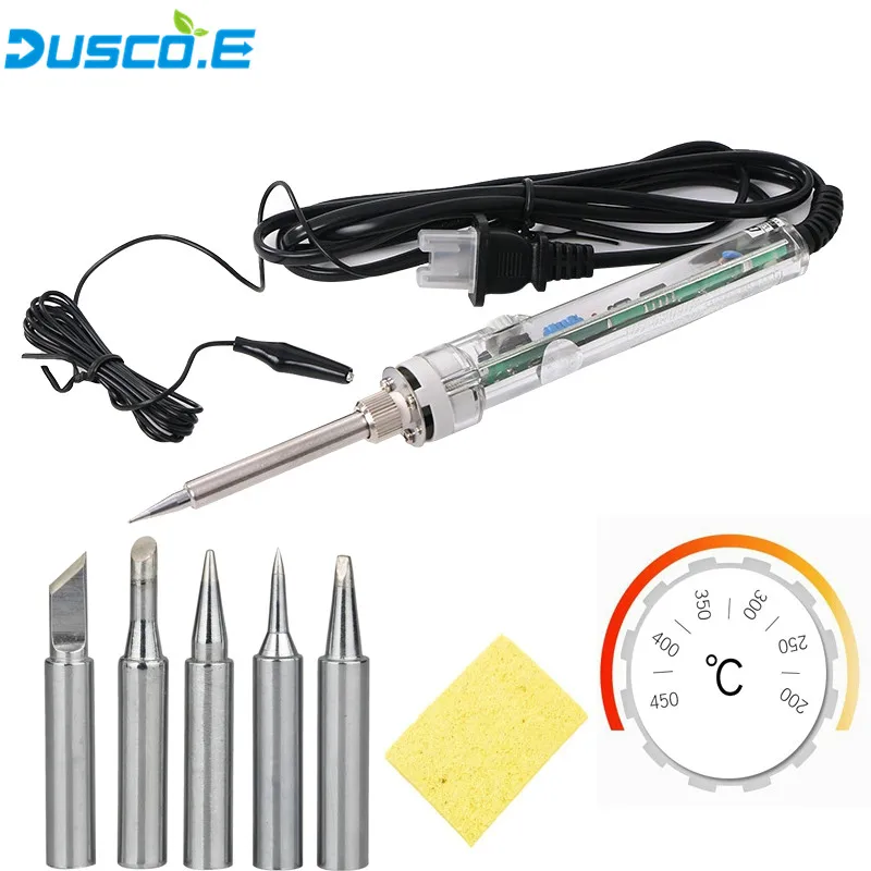 

220V 60W Adjustable Constant Temperature Lead-Free Internal Heating Electric Soldering Iron 5pcs Tip Welding Repair Tool Dusco.E