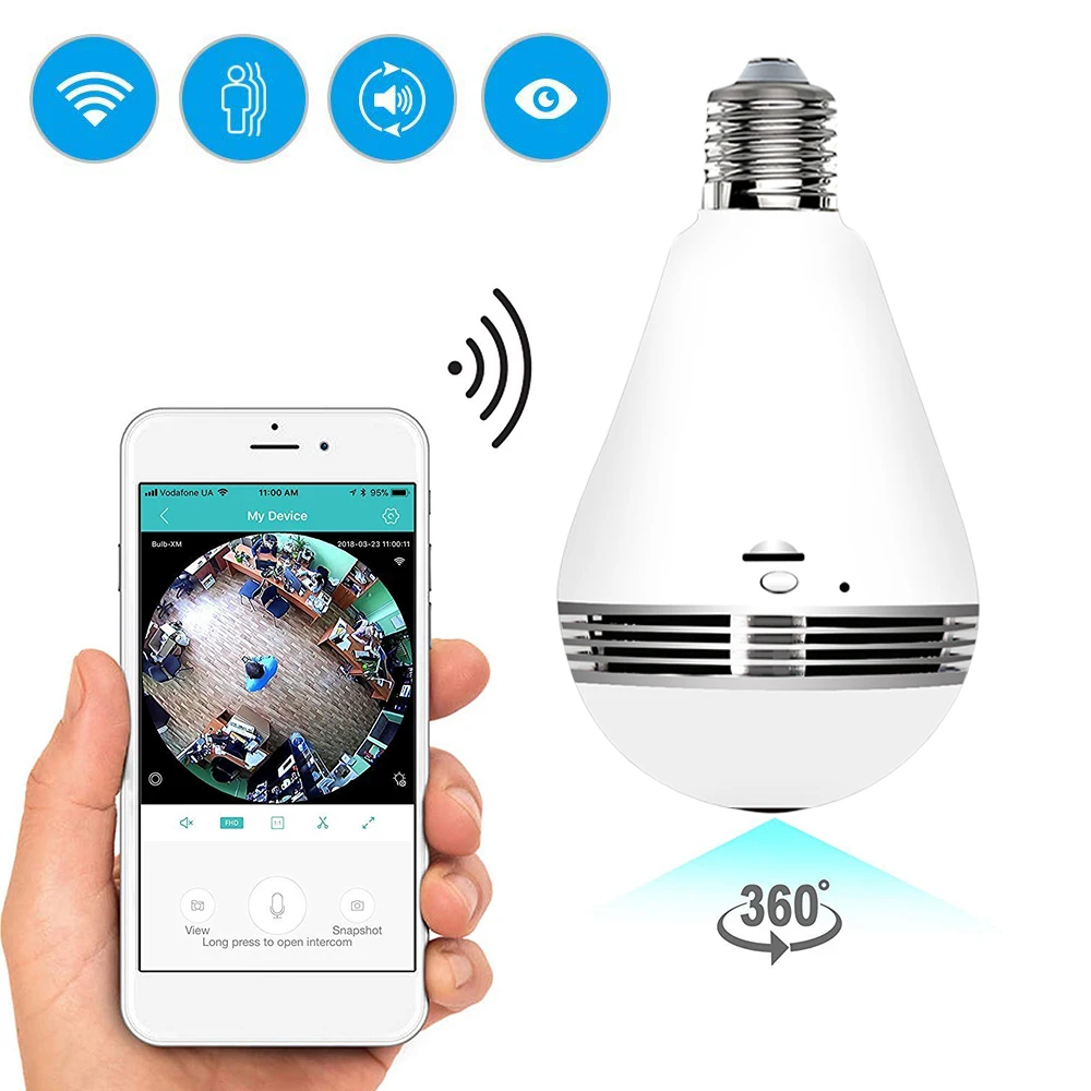 

LED Light WiFi Indoor Camera 960P 1536P HD 360 Degree Wireless Panoramic Home Security Fisheye Bulb Lamp Night Vision IP Camera