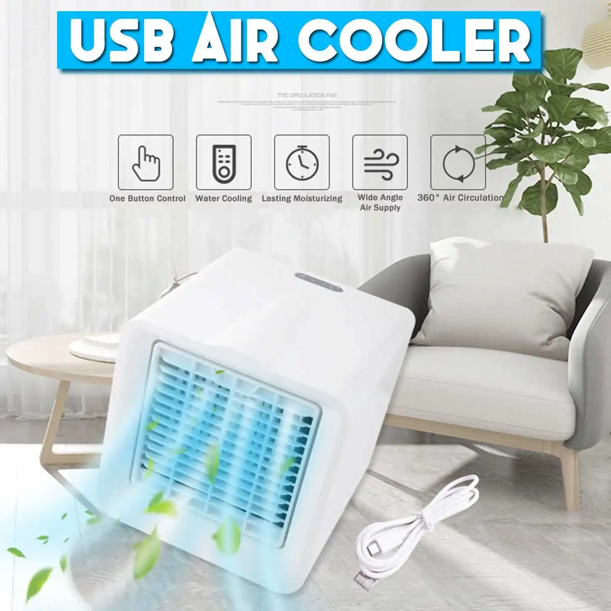

becornce Portable Mini USB Air Conditioner Cooler Cooling Humidifier Quick Cool Air Supply 3 Gear Fan for Home Office Any Space