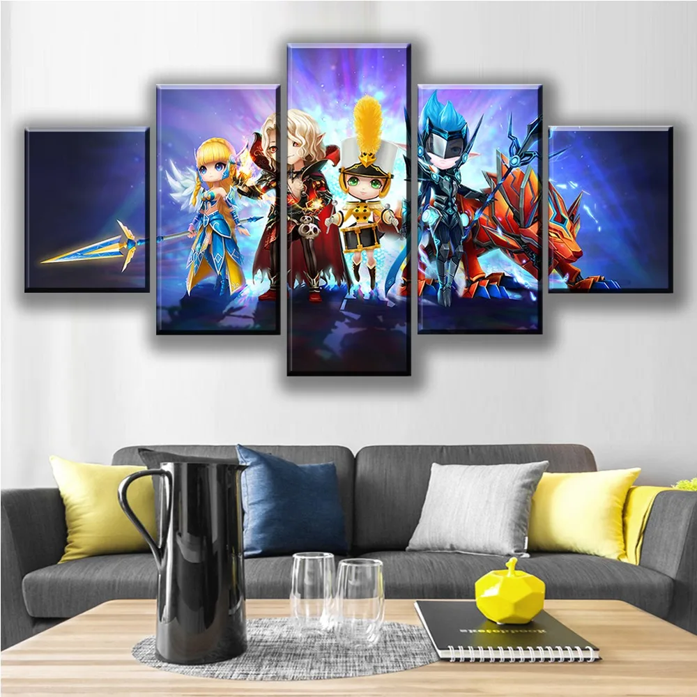 

Home Decor HD 5 Pieces Summoners War Picture Canvas Print Game Posters Modular Picture Artwork Frame For Living Room Wall Art