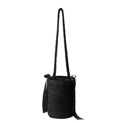 Японский стиль ведро цилиндрическая соломенная сумка бант Пшеничная солома тканые женские сумки через плечо сумка-тоут