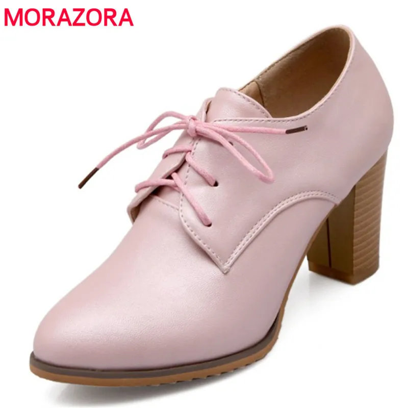 

MORAZORA 2019 new arrival women pumps pu round toe spring summer shoes lace up high heels shoes sweet fashion dress shoes woman