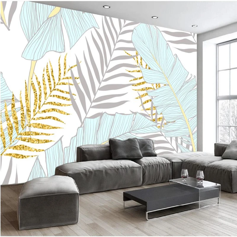 

beibehang Nordic simple banana leaves golden coconut backdrop custom large fresco green wallpaper papel de parede