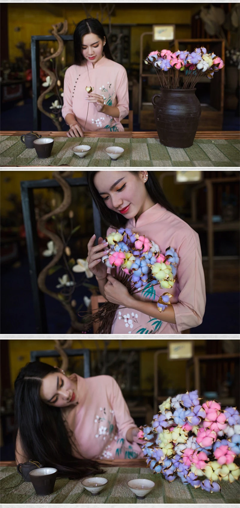 JAROWN Artificial Colorful Cotton Flower Branch Home Furnishings Flower Arrangement Art Wedding Decor Cotton Dried Flowers (12)
