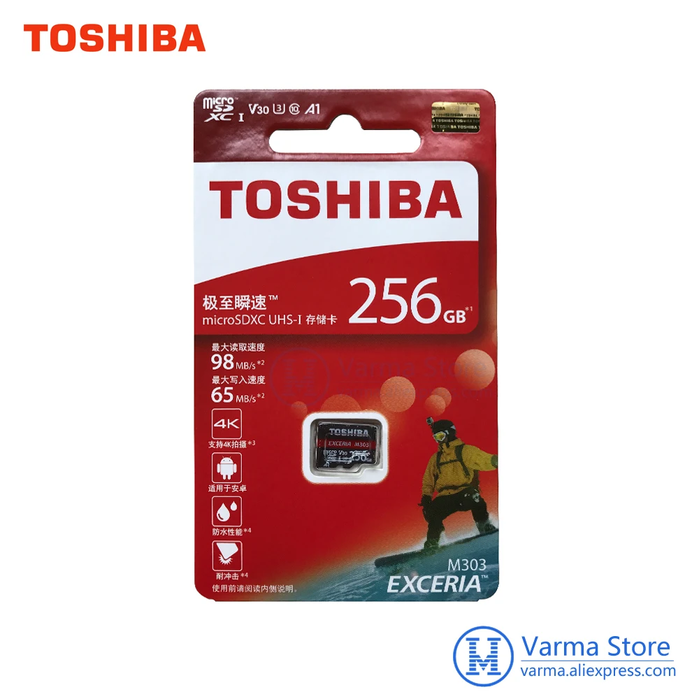 Оригинальный Toshiba EXCERIA M303 Micro SD карты 256 GB 128 64 U3 Class10 4 K UltraHD V30 флэш памяти 98 МБ/с. A1