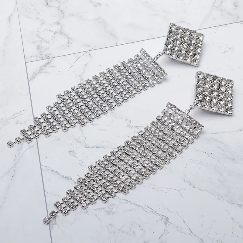 

Crystal geometry earring long drop ear clip