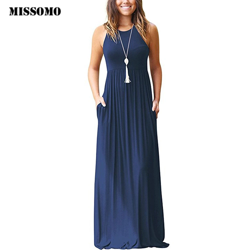 

MISSOMO Clothes Women Sleeveless Racerback Solid Color Pocket Loose Plain Long Maxi Dresses Casual Long Maxi Dress vestidos